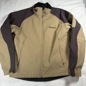 Marmot Jacket Mens Medium Tan Brown Softshell Full Zip Adjustable Cuffs Outdoor